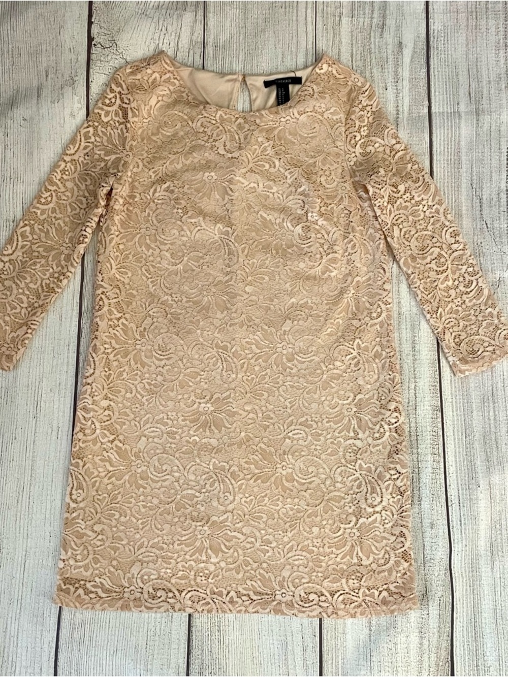 FOREVER 21 Women’s Lace Sheath Mini Dress in Blush Pink 3/4 Sleeves Size Small
